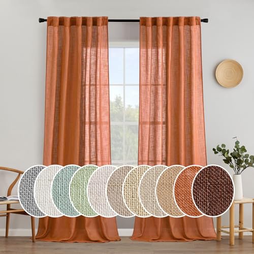 Orange Fall Linen Curtains 52x90 Inch 2 Panels for Bedroom (52"W x 90"L (Pack of 2) / Orange)