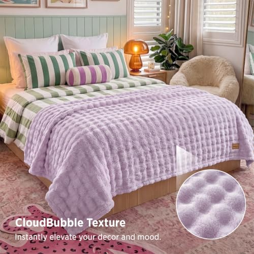 Cloud Bubble Fleece Queen Blanket for Bed (06 Light Purple / Queen (90" X 90"))