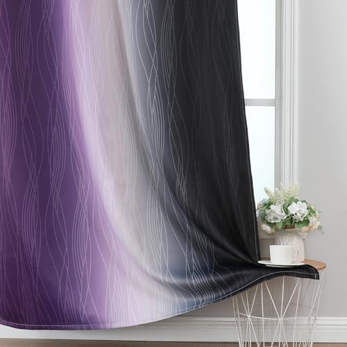 Black and Purple Ombre Blackout Curtains 72 Inch Length (Black and Purple / 52"W x 72"L (Pack of 2))