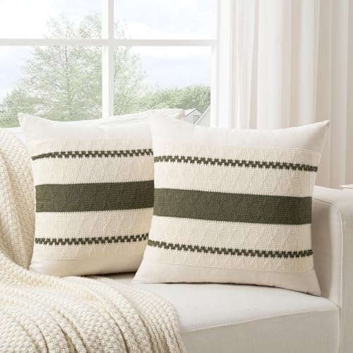 Set of 1 Boho Olive Green Decorative Throw Pillow Cover 16x16 Inch for Couch Bed Sofa (16" x 16" (Pack of 1) / Olive Green)