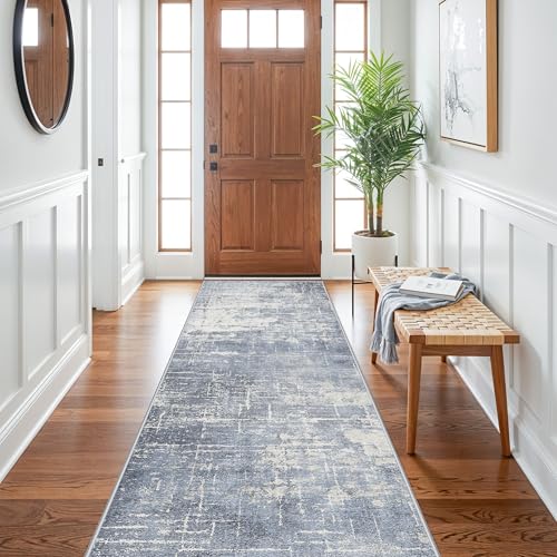 Abstract 3x10 Kitchen Rug Runners (3' x 10' (Rectangular) / Blue/Ivory)