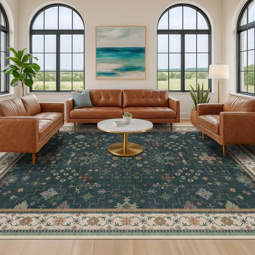 Dark Green Vintage Living Room Rug 9x12 (9' x 12' (Rectangular) / Dark Green)