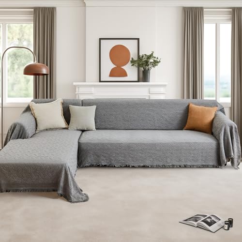2 Piece Sectional Couch Cover for L Shape Sofa Light Grey XL (Light Grey / X-Large)