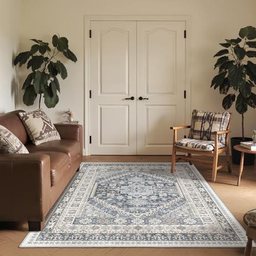 3x5 Washable Area Rug for Entryway Non Slip Rugs (Blue/Beige / 3' x 5' (Rectangular))