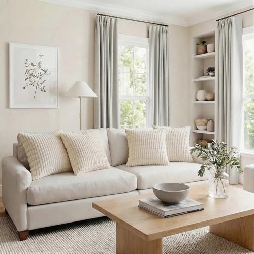 4 Packs Decorative Throw Pillow Covers for Living Room Couch Bed (16" x 16" (Pack of 4) / Cream)