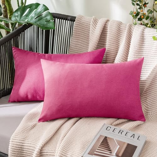 Decorative Outdoor Pillow Covers Lumbar Waterproof 12x20 Hot Pink (20" x 12" (Pack of 2) / Hot Pink)
