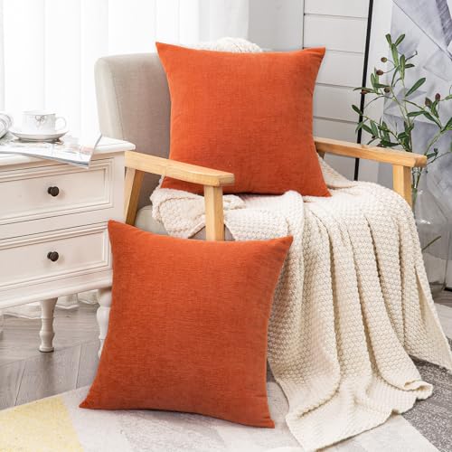 Decorative Square Throw Pillow Covers 22"x22" Inch Set of 2 (Orange / 22" x 22" (Pack of 2))