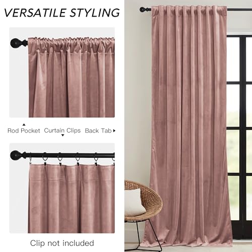 Dusty Pink Velvet Curtains 72 inches with Hook Belt (Dusty Pink / 52"W x 72"L (Pack of 2))