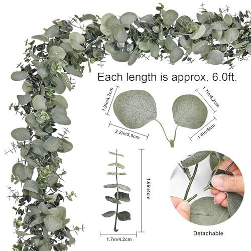 2 Packs 6FT Artificial Eucalyptus Garland Greenery Flowers Garland (Grey Green, White / 2 Packs)