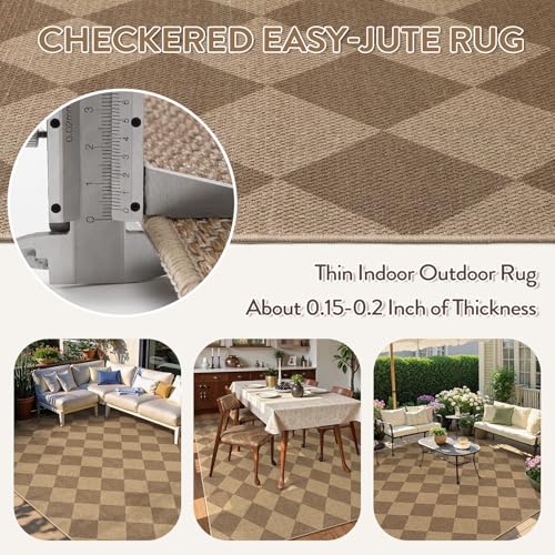 Checkered Easy Jute Outdoor Patio Rug (6' x 9' (Rectangular) / Nature/Checkerboard -2)