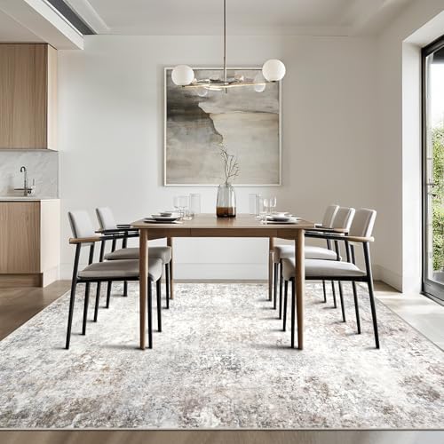 Beige Grey 10x14 Washable Area Rugs for Living Room (10' x 14' (Rectangular) / Brown-grey-beige-slate)