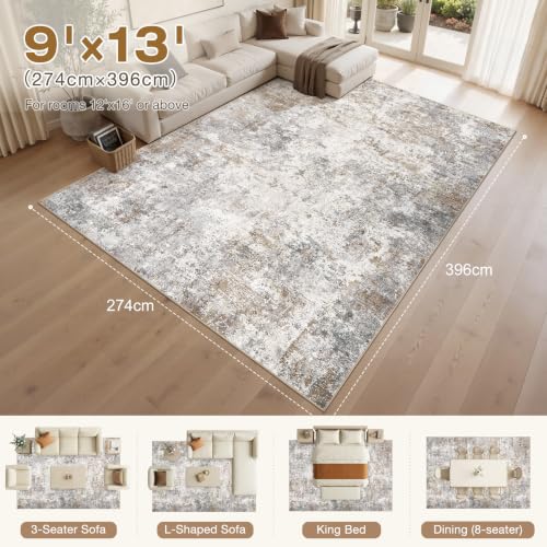 9x13 Area Rug Living Room Rugs Washable Neutral Brown Grey Carpet (Brown Grey / 9' x 13' (Rectangular))