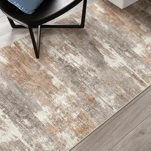 2'6x14 Runner Rug Washable Abstract (Brown/Brick / 2'6" x 14')