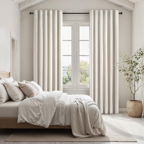 100% Blackout Curtains 90 Inches Long for Living Room 2 Panels Set Thick Linen Texture Energy Saving Curtain Window Coverings Hook Belt Pleated Drapes Aesthetic Bedroom (Birch / 40"W x 90"L (Pack of 2))