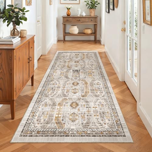 Washable Runner Rug 3x6 Runners for Hallways Non Slip (Brown/Gold / 3' x 6' (Runner))