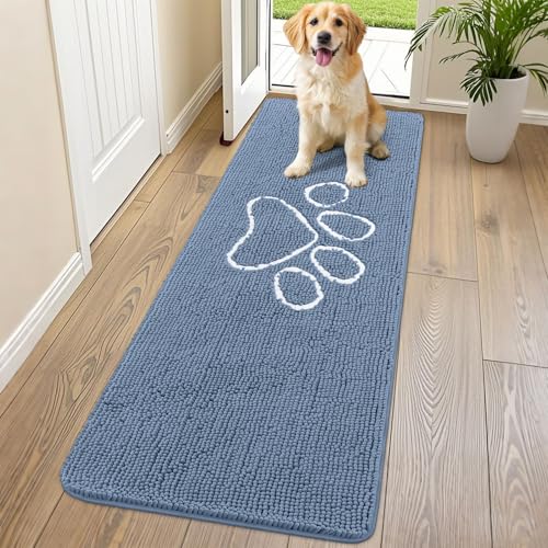 Dog Door Mat for Muddy Paws (70"X24" / Airy Blue and White)