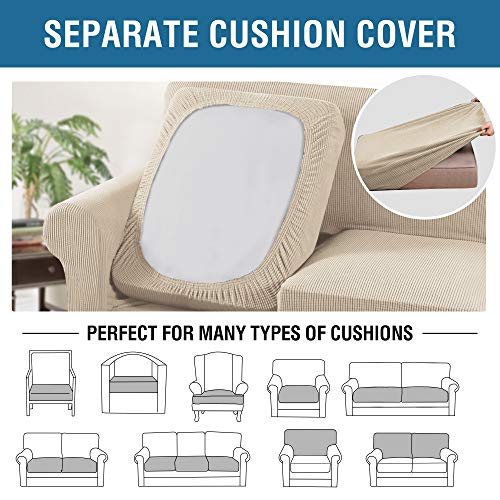 3 Piece Stretch Sofa Covers for 2 Cushion Sofa Couch Covers for Living Room Sofa Slipcovers (Medium-XL / Natural)