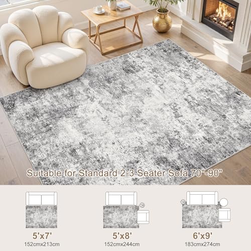6x9 Washable Area Rug (Grey / 6' x 9' (Rectangular))