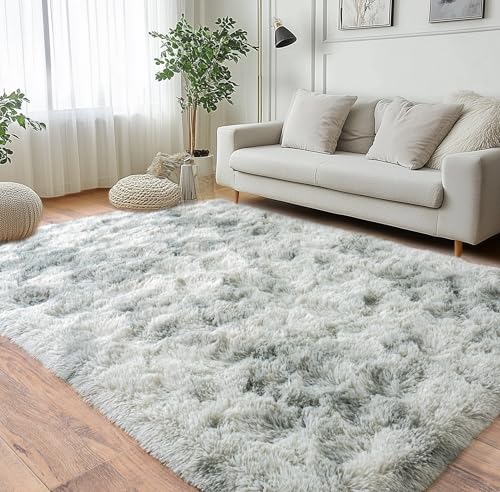 Super Fluffy Area Rug for Living Room 5x7 (Tie Dye Grey / 5' x 7' (Rectangular))