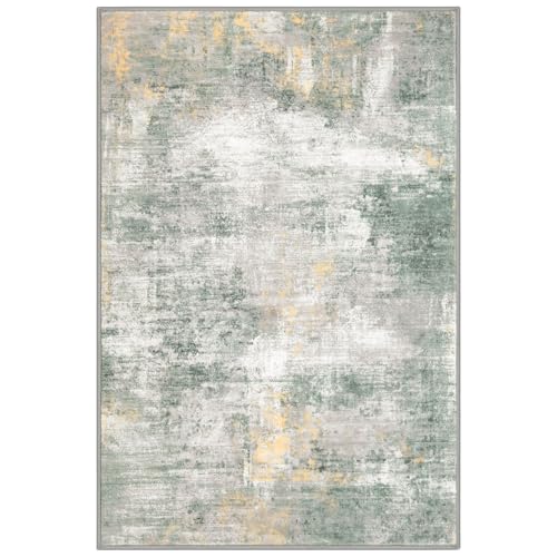 Abstract Area Rug 3x5 Ft Washable Rugs for Entryway Indoor (Light Green/Gray/Orange / 3' x 5' (Rectangular))