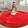 Red Fluffy Round Rug Circle Area Rugs 4ft for Kids Girls Boys Teen Bedroom (Red / 4' (Round))