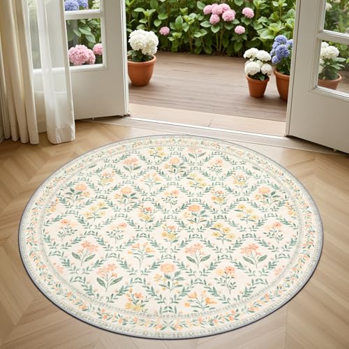 Round Area Rug Living Room (Beige/Multi / 4' (Round))