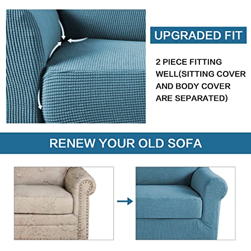 2 Pieces Armchair Cover Chair Slipcovers with Arms Furniture Protector Cover Fit Armchair Width Up to 47 Inch (Small / Storm Blue)
