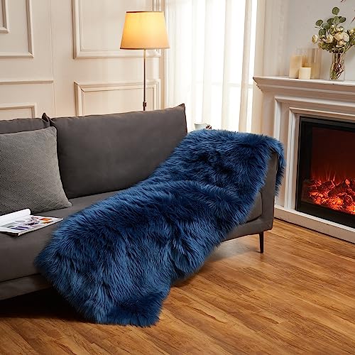 Ultra Soft Fluffy Rugs Faux Fur Rug Chair Cover Seat Pad Fuzzy Area Rug (Dark Blue / 2' x 6' (Rectangular))