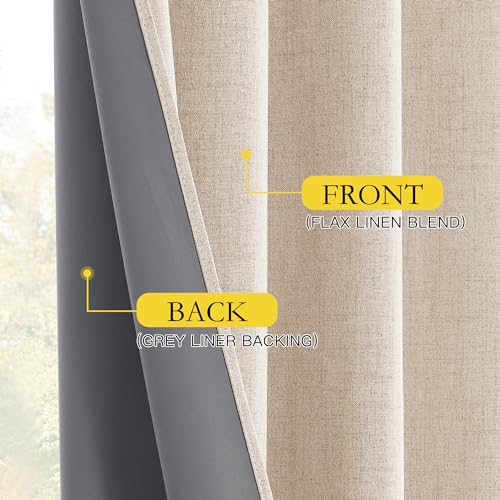 100% Black Out Curtains 63 inch Long for Kitchen 2 Panels (Beige / 52"W x 63"L (Pack of 2))