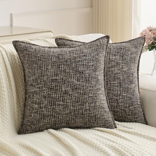 Pack of 2 Tweed Chenille Throw Pillow Covers 18x18 Inch (Coffee / 18" x 18" (Pack of 2))