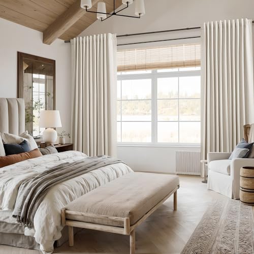 Extra Long 100% Blackout Linen Curtains 100 Inch for Bedroom 2 Panels