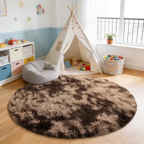 Fluffy Round Rug (Mottling Coffee / 6' (Round))
