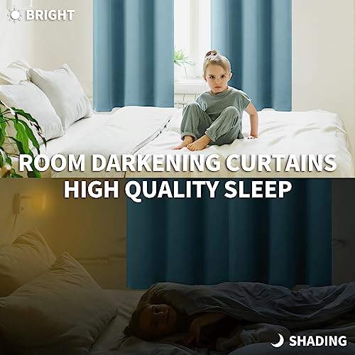 Greyish Blue Room Darkening Curtains 63 Inch for Bedroom (Greyish Blue / 52"W x 63"L (Pack of 2))
