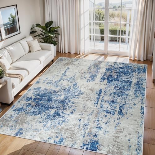 6x9 Area Rugs for Living Room Washable Bedroom Dining Room Blue Grey White (Blue Grey/White / 6' x 9' (Rectangular))