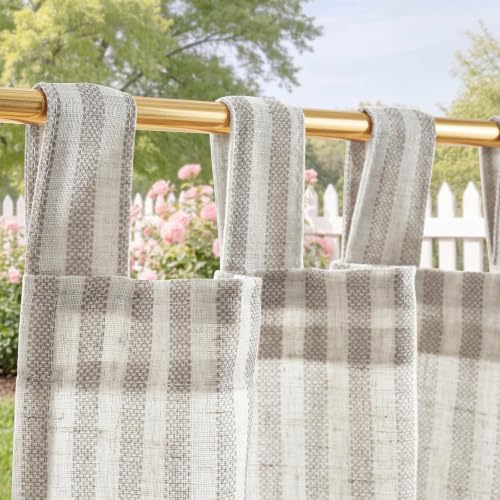 Tab Top Linen Kitchen Curtains 36 Inches Striped Tier Curtains Farmhouse Modern Cafe Style Small Window Treatments Airy Light Filtering Rod Pocket for Living Room Bathroom 2 Panels Taupe Grey (D | Taupe Grey on Beige / 26"W x 36"L (Pack of 2))