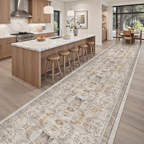 Hallway Runner Rug 3x20 Washable Kitchen Runners 20ft (Brown/Gold / 3' x 20' (Runner))