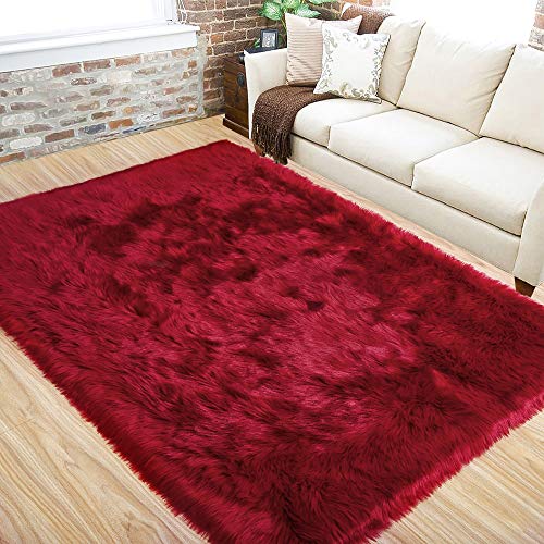 Soft Fluffy Faux Fur Rugs for Bedroom Bedside Rug 3x5 Feet (Red / 3 x 5 Feet (Rectangular))