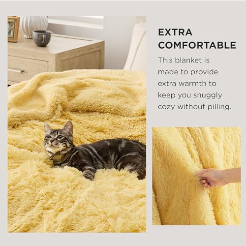 Faux Fur Fluffy Fleece Sherpa Blanket Couch Throw Yelllow 50"x60" (20- Light Yellow / Throw (50" X 60"))