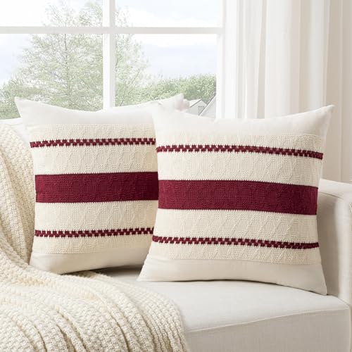 Set of 1 Burgundy Boho Big Decorative Throw Pillow Covers 24x24 Inch for Couch Bed Sofa (24" x 24" (Pack of 1) / Burgundy)