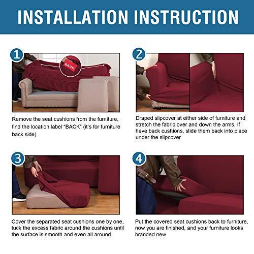 4 Piece Stretch Sofa Covers for 3 Cushion Couch Covers for Living Room Furniture Slipcovers (X-Large / Burgundy)