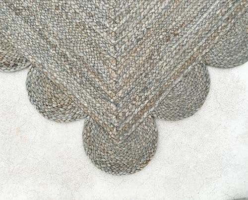Scallop Jute Area Rug Boho Jute Rug Scalloped Coastal Rug (Medium Gray / 5'x7' (Rectangular))