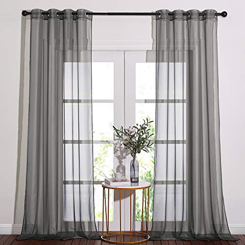 Dark Grey Sheer Curtains 90 inches Long 2 Panels (Dark Grey / 54"W x 90"L (Pack of 2))