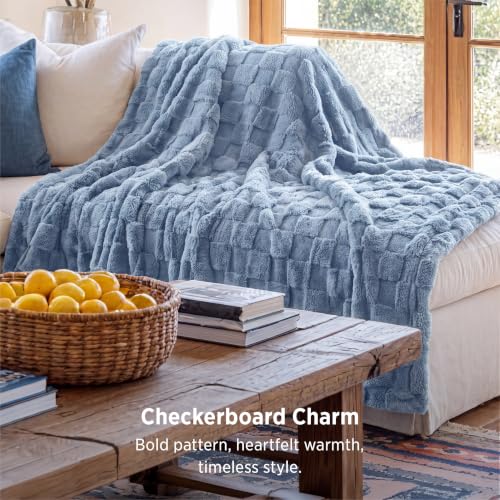 Checkered Soft Cozy Twin XL Blanket for Bed (02 Ashley Blue / Twin XL (66" X 90"))