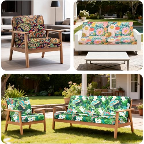 4 Pcs Outdoor Cushion Covers (Watercolor Green Leaves / 4PCS)