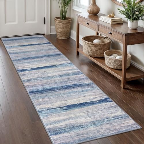 Modern Abstract Hallway Runner Rug (Blue/Grey/Beige / 2' x 8' (Runner))