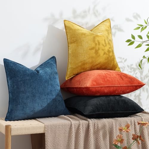 Chenille Black Velvet Throw Pillow Covers 12x20 Set of 2 (Black / 20" x 12" (Pack of 2))