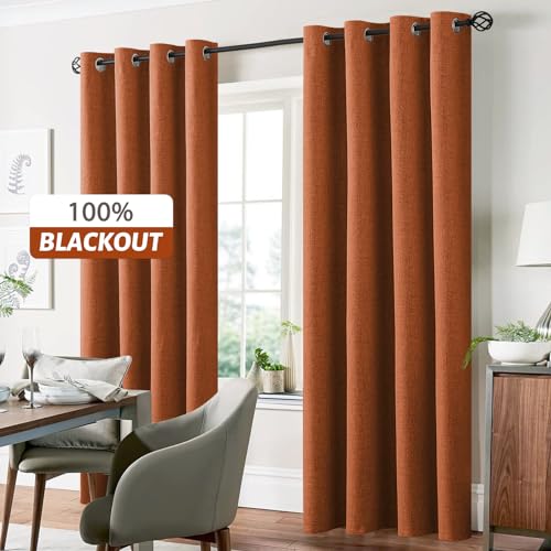 Burnt Orange Linen Curtains 90 Inches Long for Living Room (Linen Burnt Orange / 52"W x 90"L (Pack of 2))