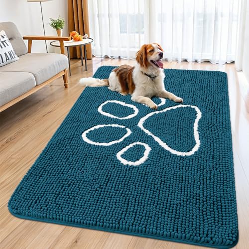 Dog Door Mat for Muddy Paws (59"X35" / Atlantic Blue and White)