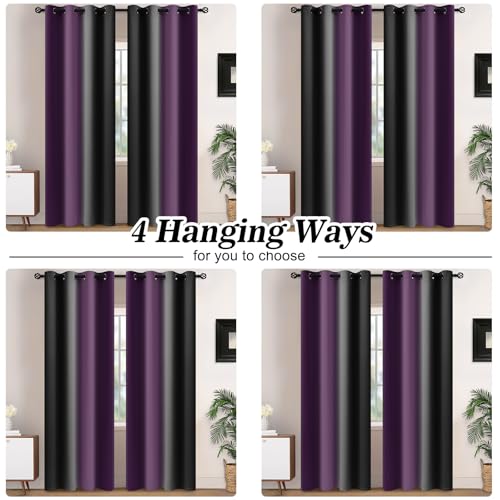 Blackout Ombre Purple and Black Curtains for Bedroom (52"W x 84"L (Pack of 2) / Purple and Black)