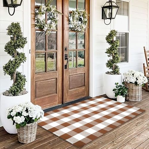 Buffalo Plaid Outdoor Rugs (Coffee & White Plaid / 2'4" x 3'7" (Rectangular))
